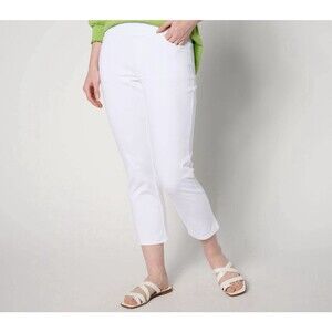 Belle By Kim Gravel White Stretch Denim Capri Crop Jeans Pants Button Sz 24W NEW